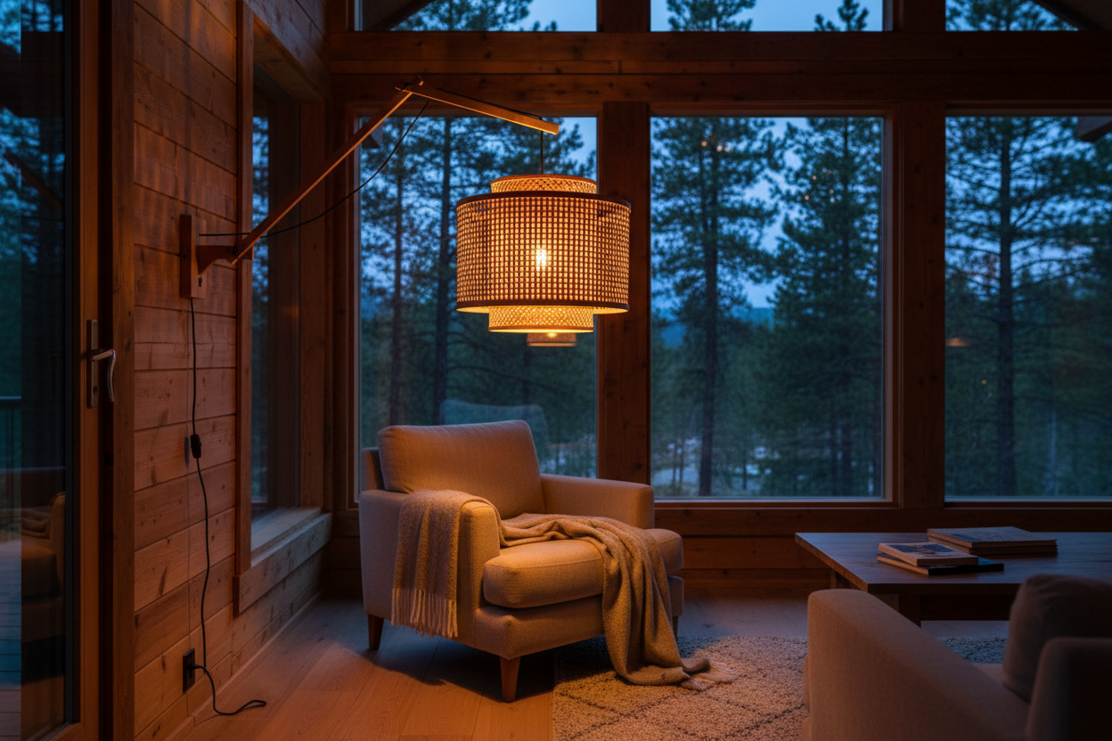 Wall Lamp - BHUTAN - Bamboo - Long Arm - Natural