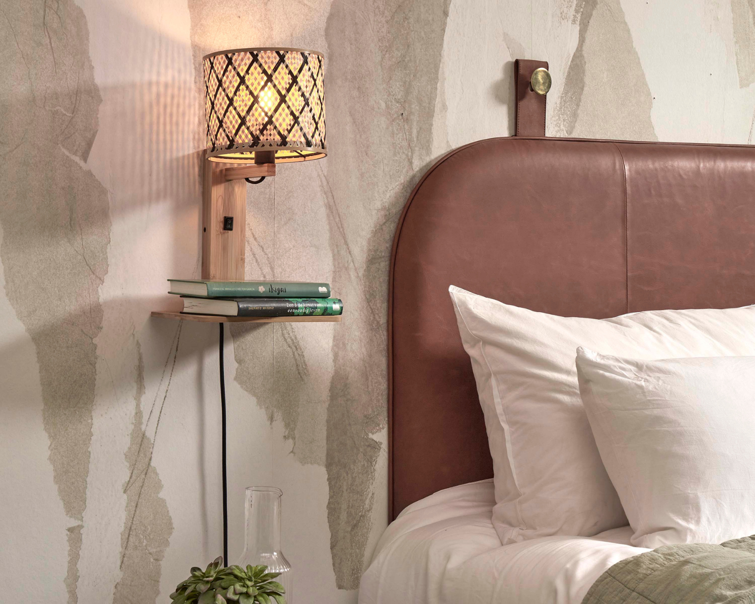 Wall Lamp with bookshelf - JAVA - Bamboo