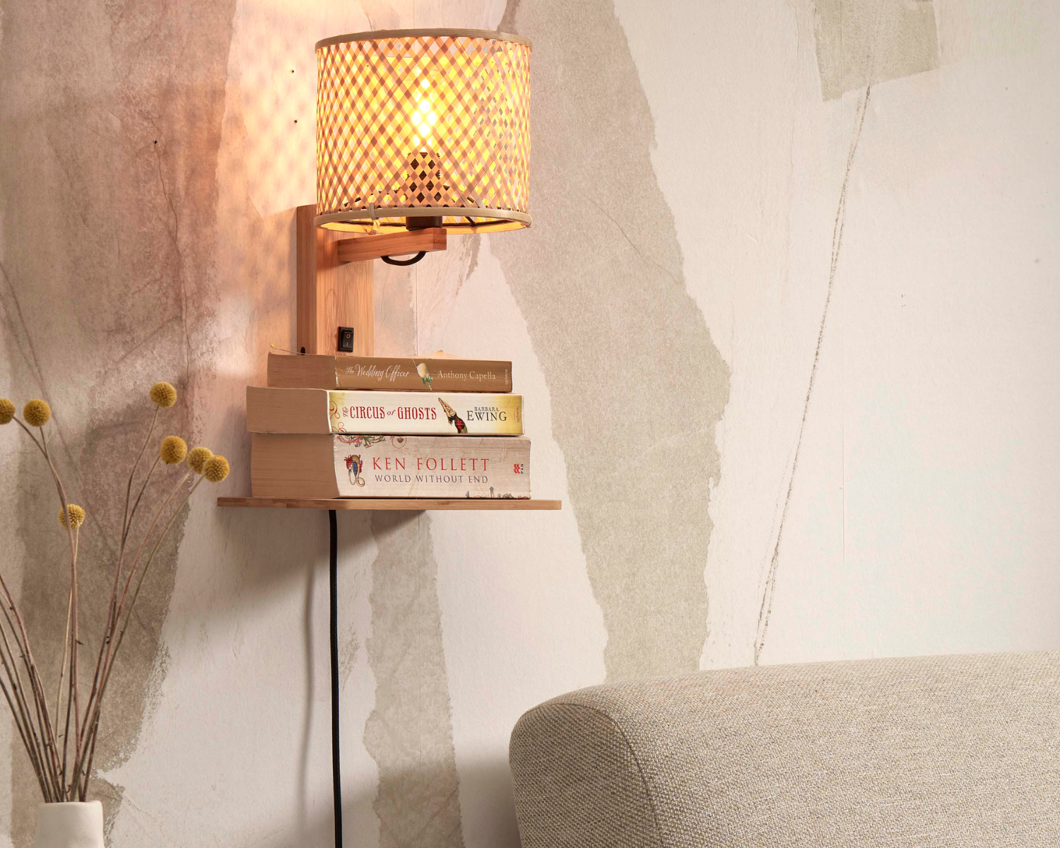 Wall Lamp with bookshelf - JAVA - Bamboo