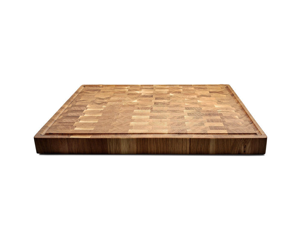 End-Grain Cutting Board - Oak - Juice Groove & Handles