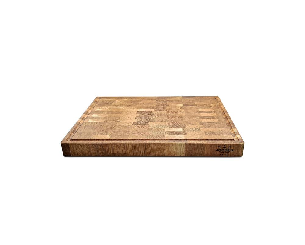 End-Grain Cutting Board - Oak - Juice Groove & Handles