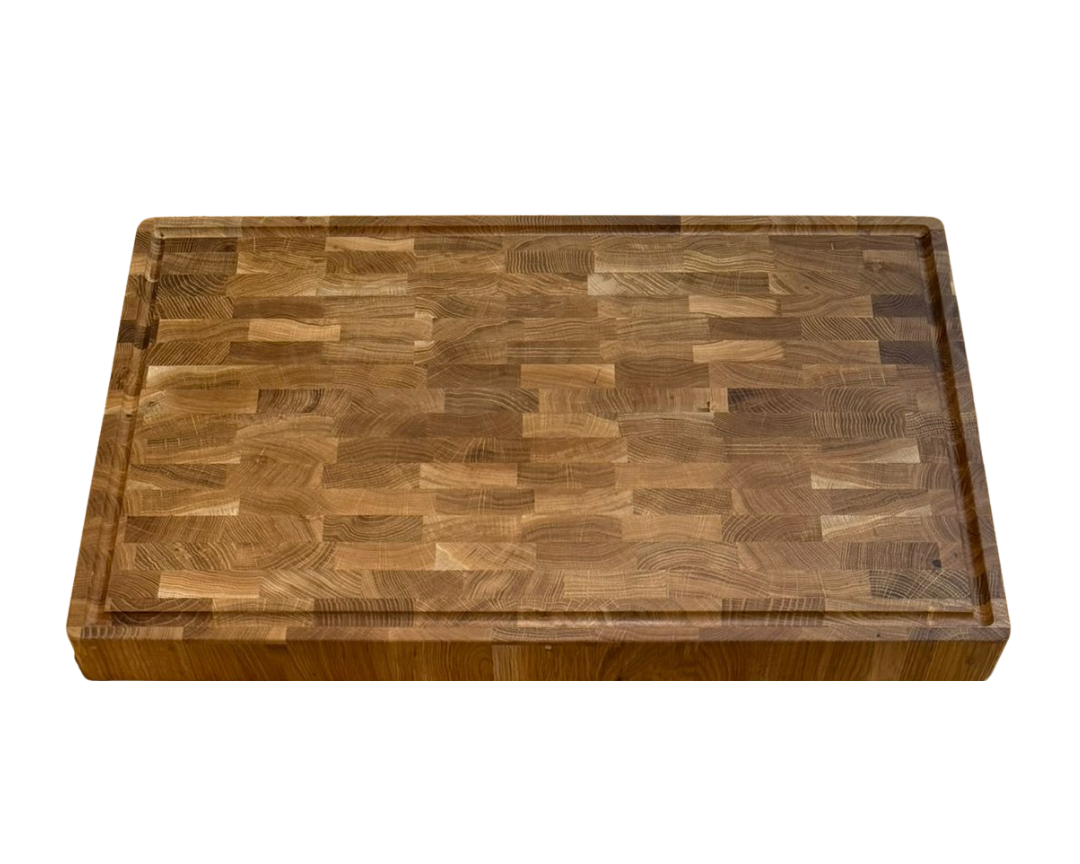 End-Grain Cutting Board - Oak - Juice Groove & Handles