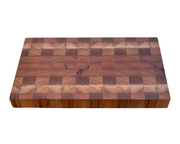 Sapele Wood cutting board with a checkered pattern on a white background