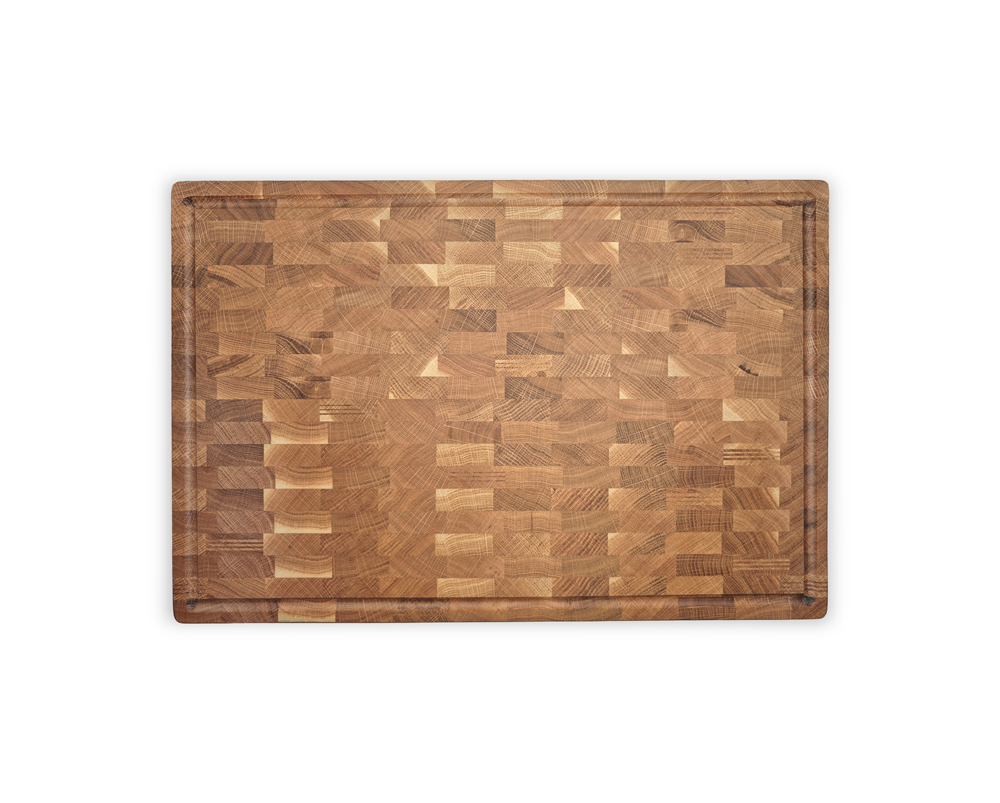End-Grain Cutting Board - Oak - Juice Groove & Handles