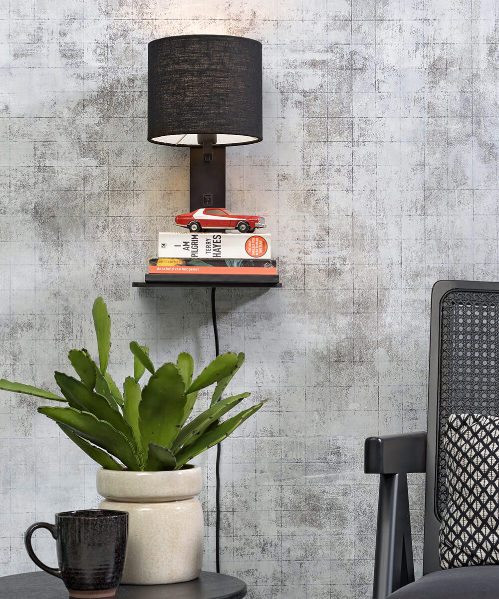 Wandlamp met boekenplank - ANDES - Bamboe/Linnen