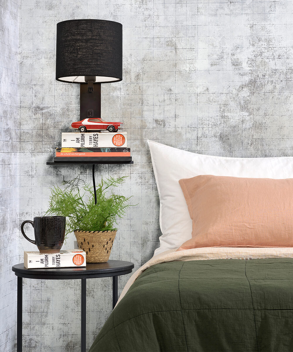 Wandlamp met boekenplank - ANDES - Bamboe/Linnen