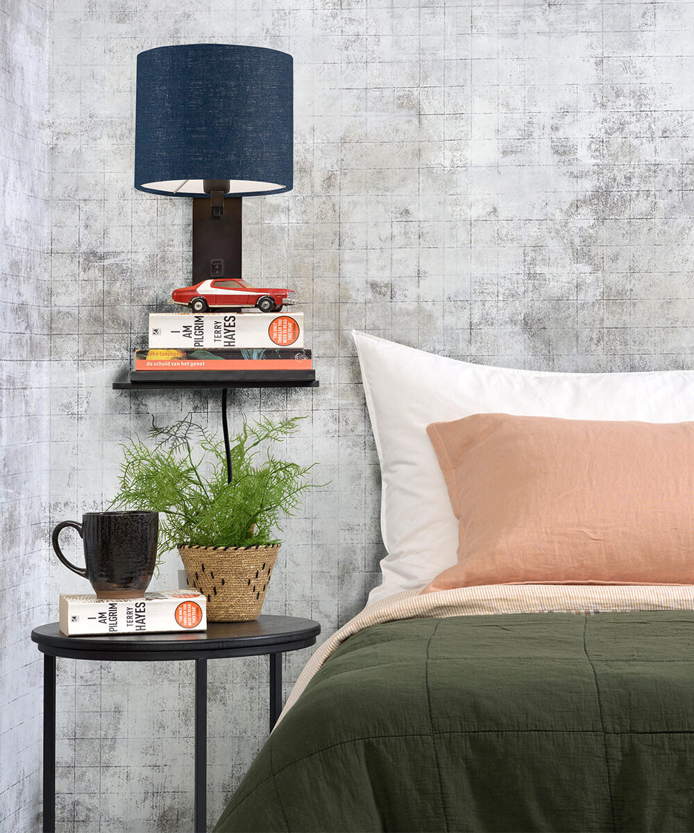 Wandlamp met boekenplank - ANDES - Bamboe/Linnen