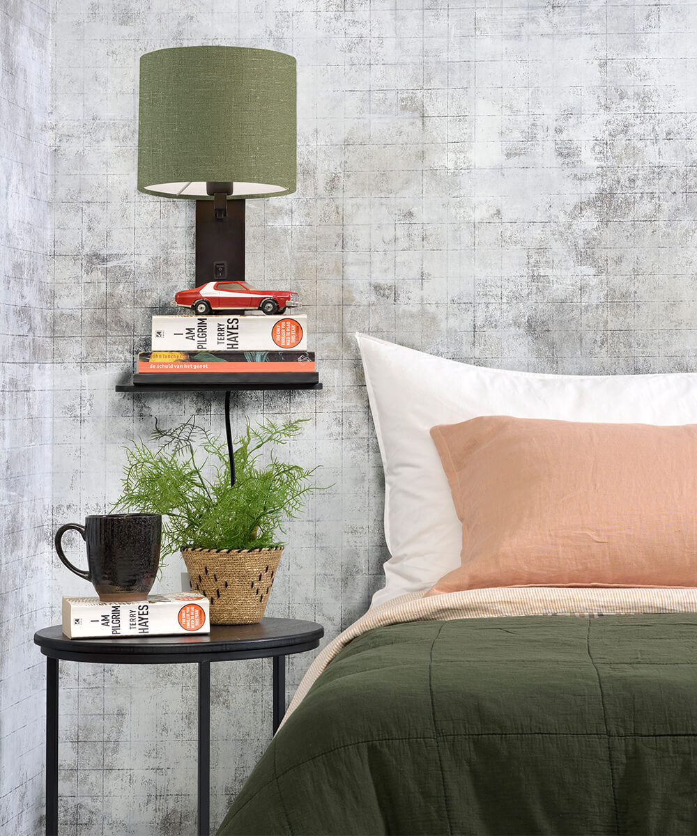 Wandlamp met boekenplank - ANDES - Bamboe/Linnen