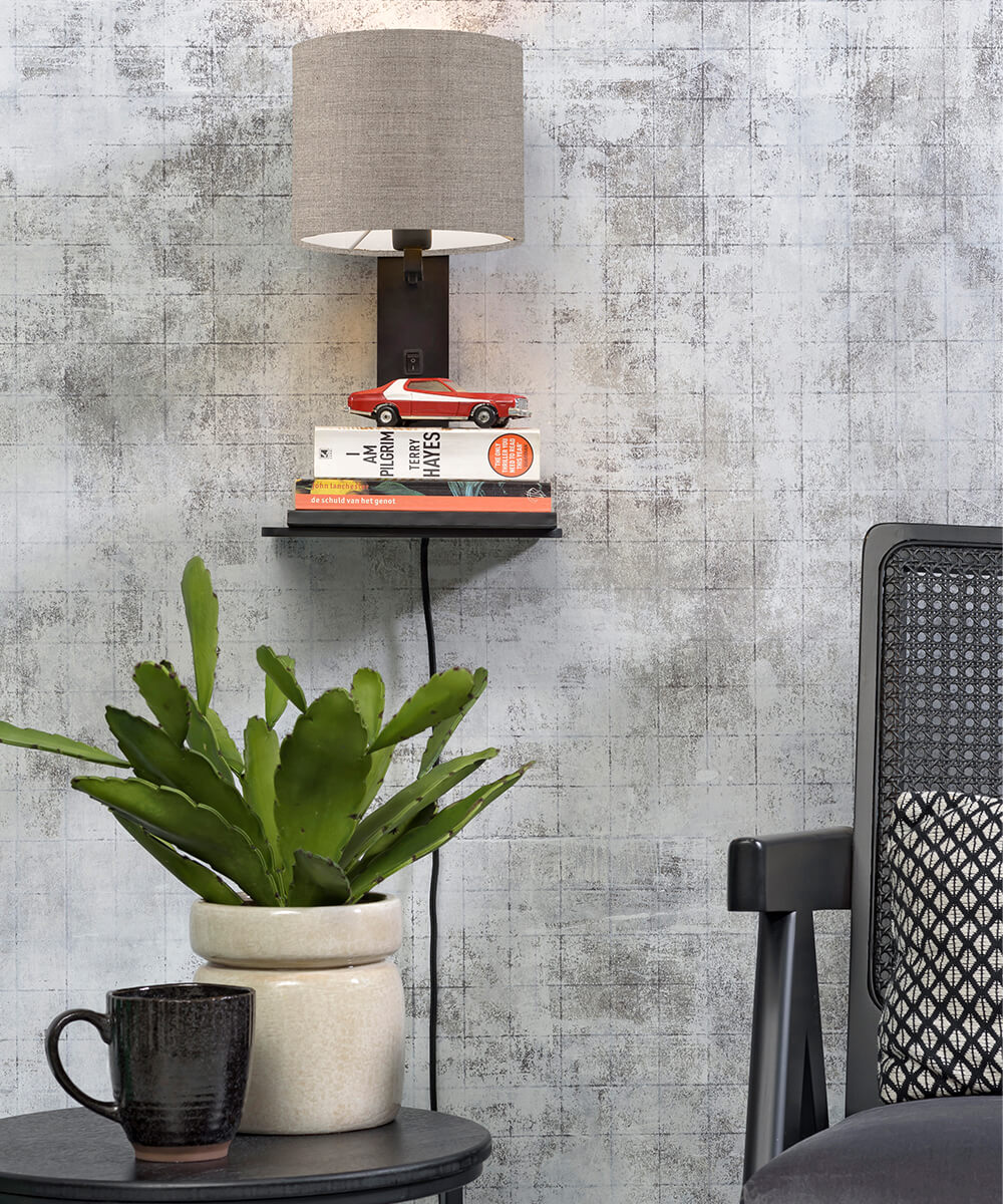 Wandlamp met boekenplank - ANDES - Bamboe/Linnen