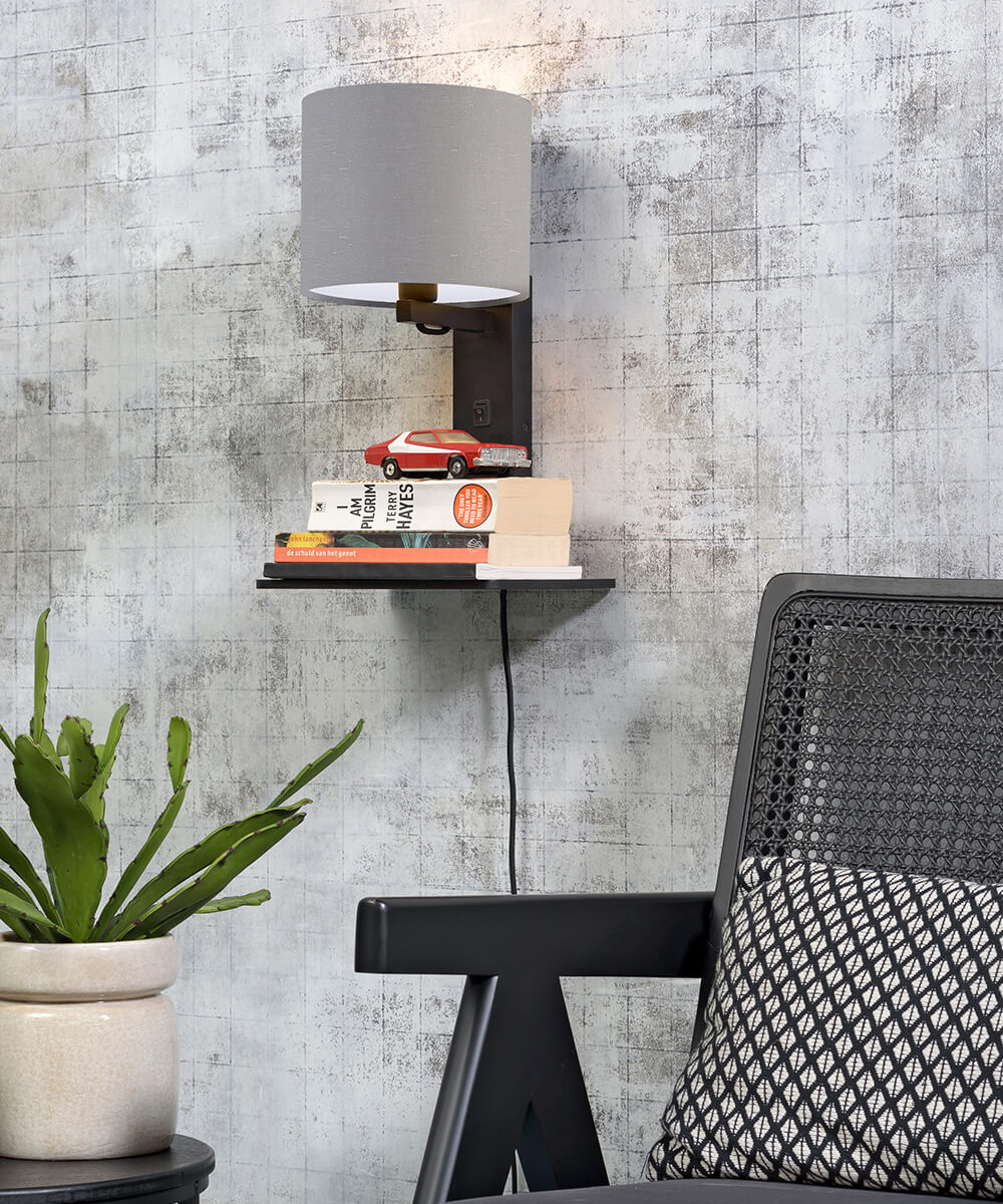 Wandlamp met boekenplank - ANDES - Bamboe/Linnen