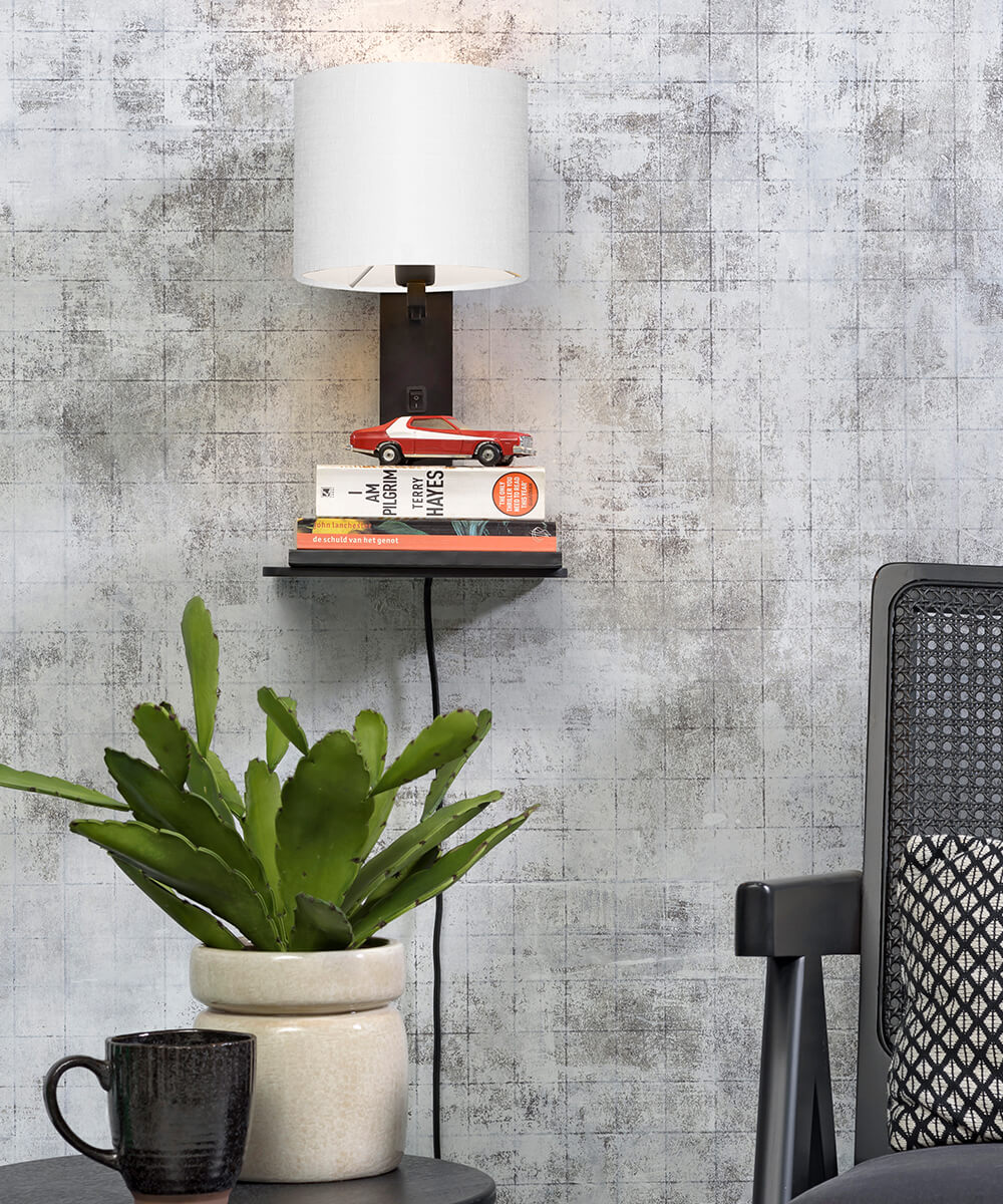 Wandlamp met boekenplank - ANDES - Bamboe/Linnen