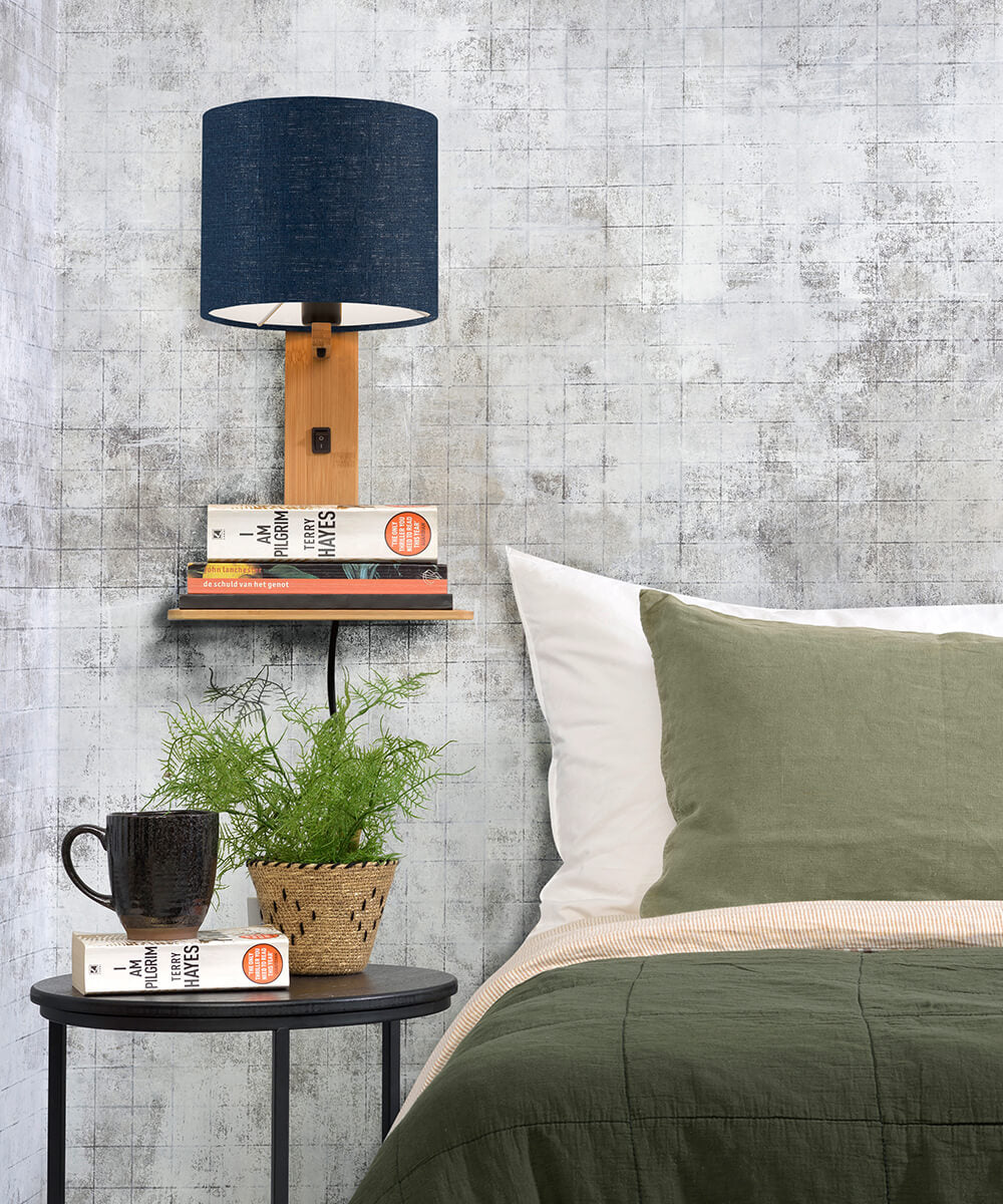 Wandlamp met boekenplank - ANDES - Bamboe/Linnen