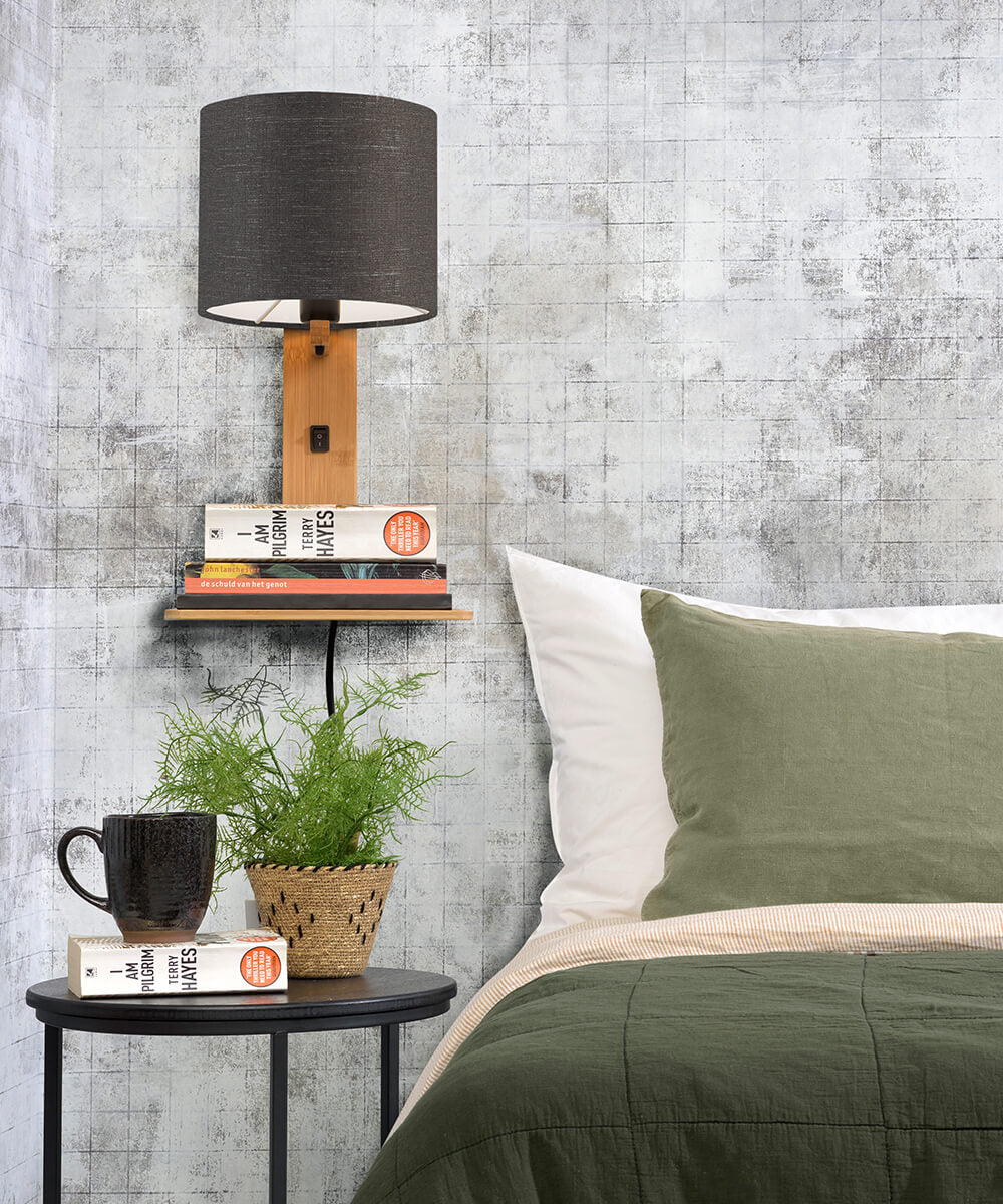Wandlamp met boekenplank - ANDES - Bamboe/Linnen