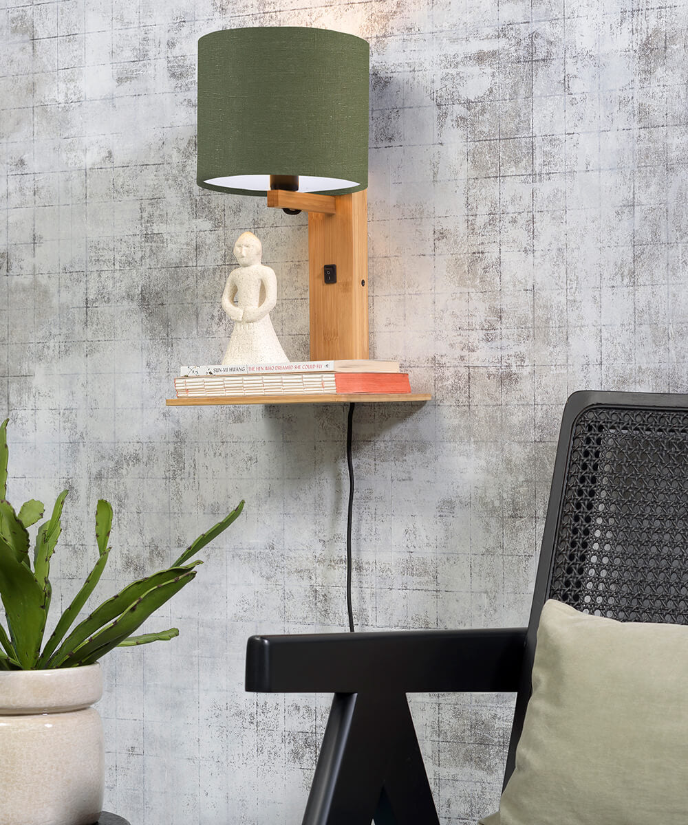 Wandlamp met boekenplank - ANDES - Bamboe/Linnen