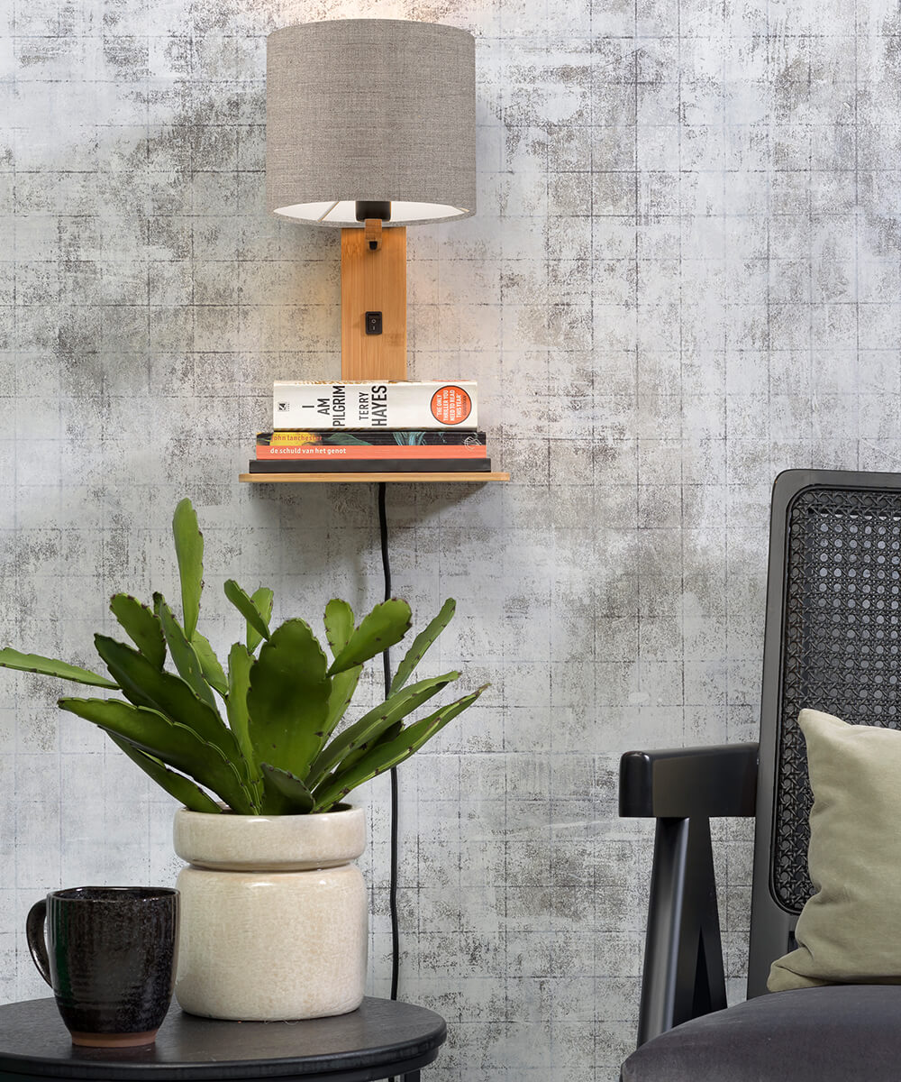 Wandlamp met boekenplank - ANDES - Bamboe/Linnen