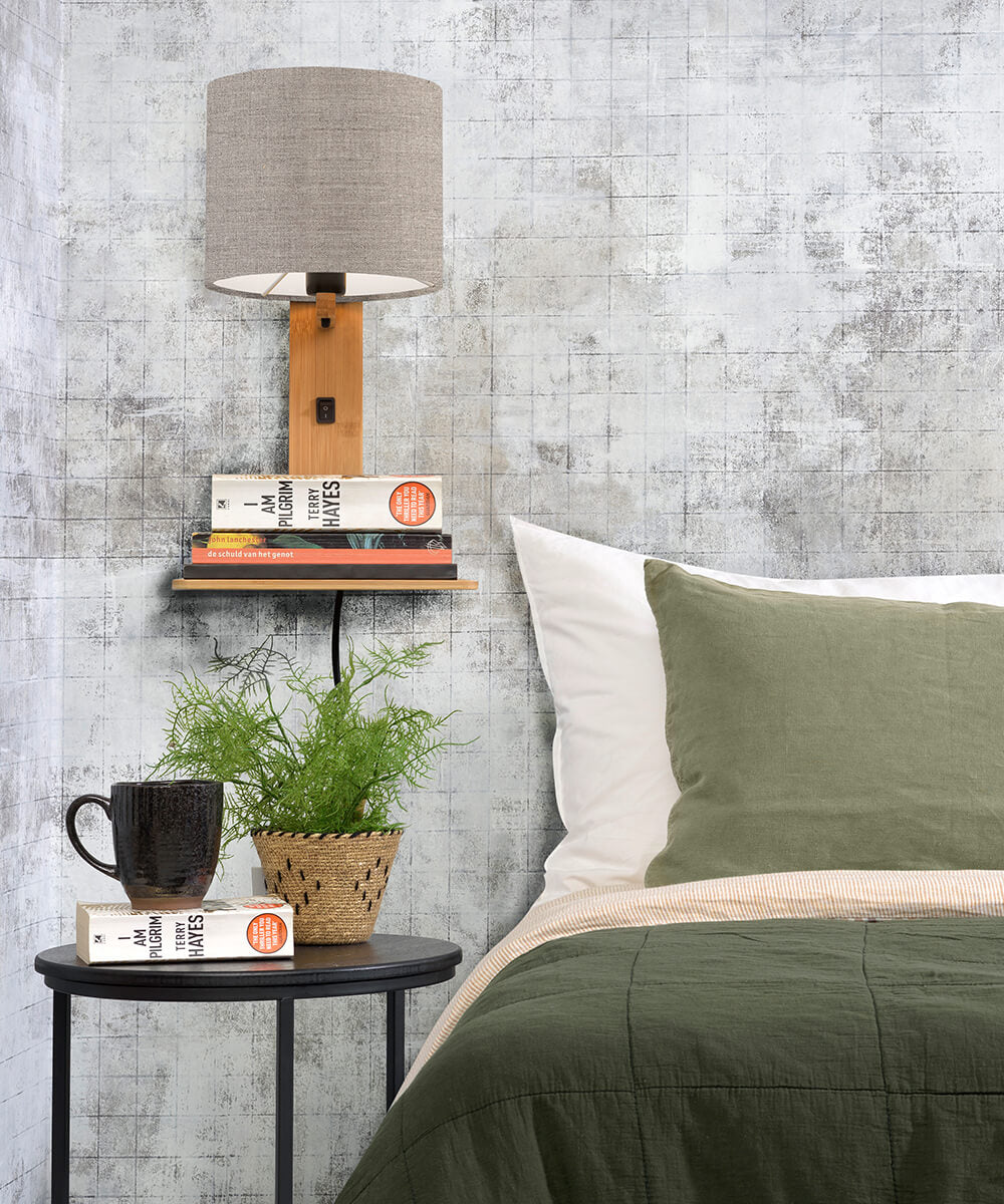 Wandlamp met boekenplank - ANDES - Bamboe/Linnen