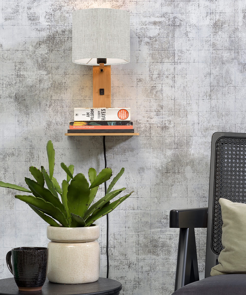 Wandlamp met boekenplank - ANDES - Bamboe/Linnen