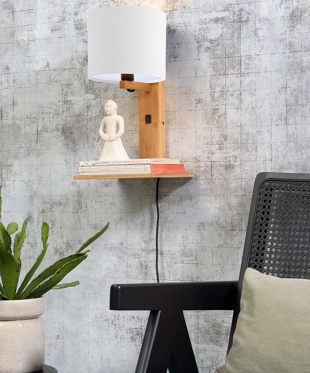 Wandlamp met boekenplank - ANDES - Bamboe/Linnen