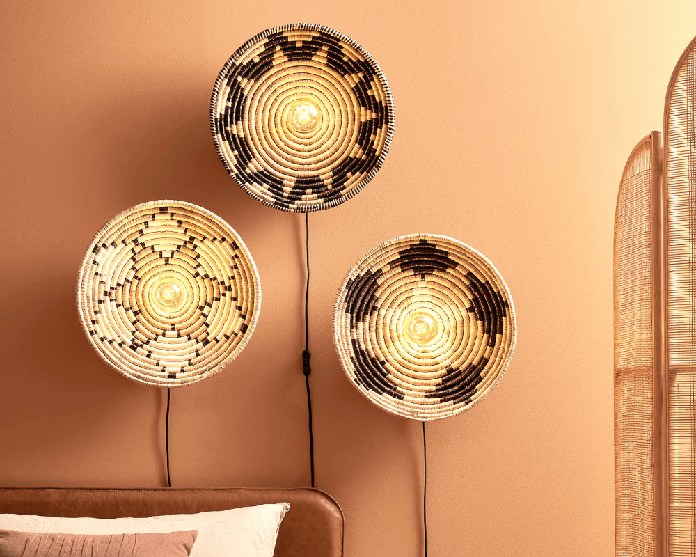 andros 3 wall lamps black white and natural with gold filament bulb good and mojo grey background