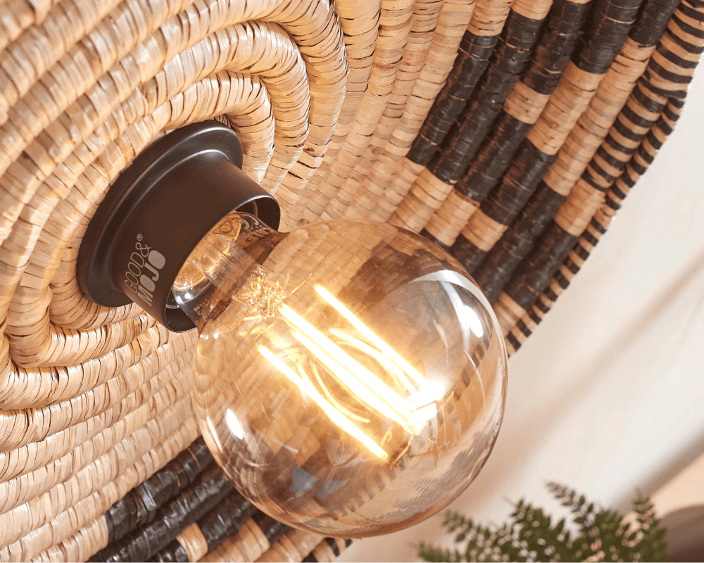 andros wall lamp black and natural with gold filament bulb good and mojo close up