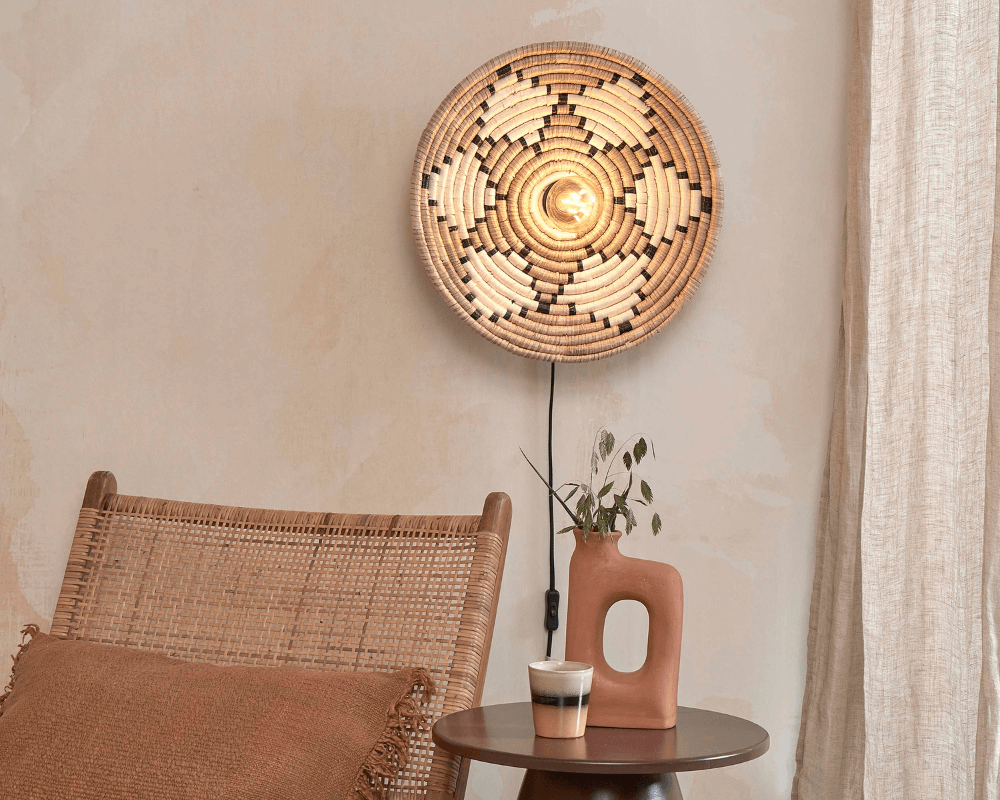 andros wall lamp white and natural with gold filament bulb good and mojo grey background