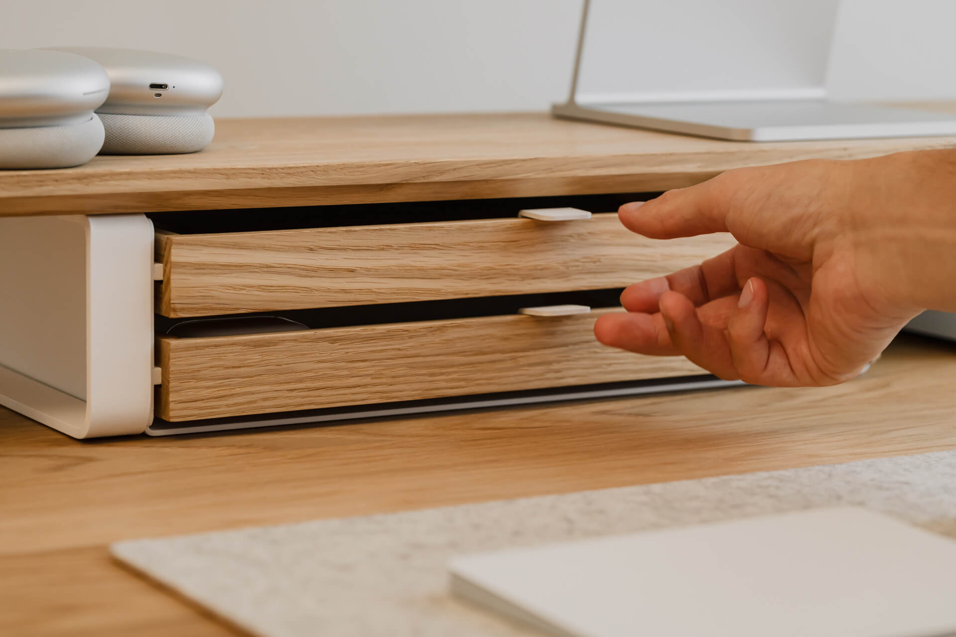 dual modular drawers made by oakywood for dual desk shelf
