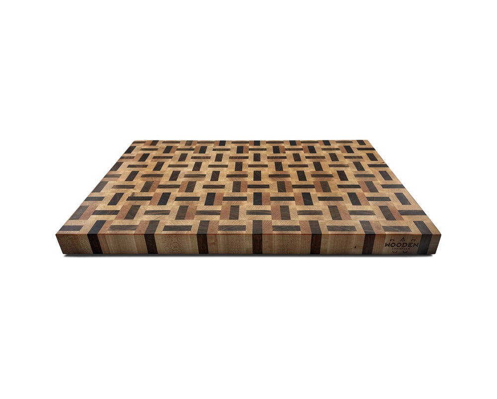 Kopshout Snijplank met Patroon van Twee Houtsoorten