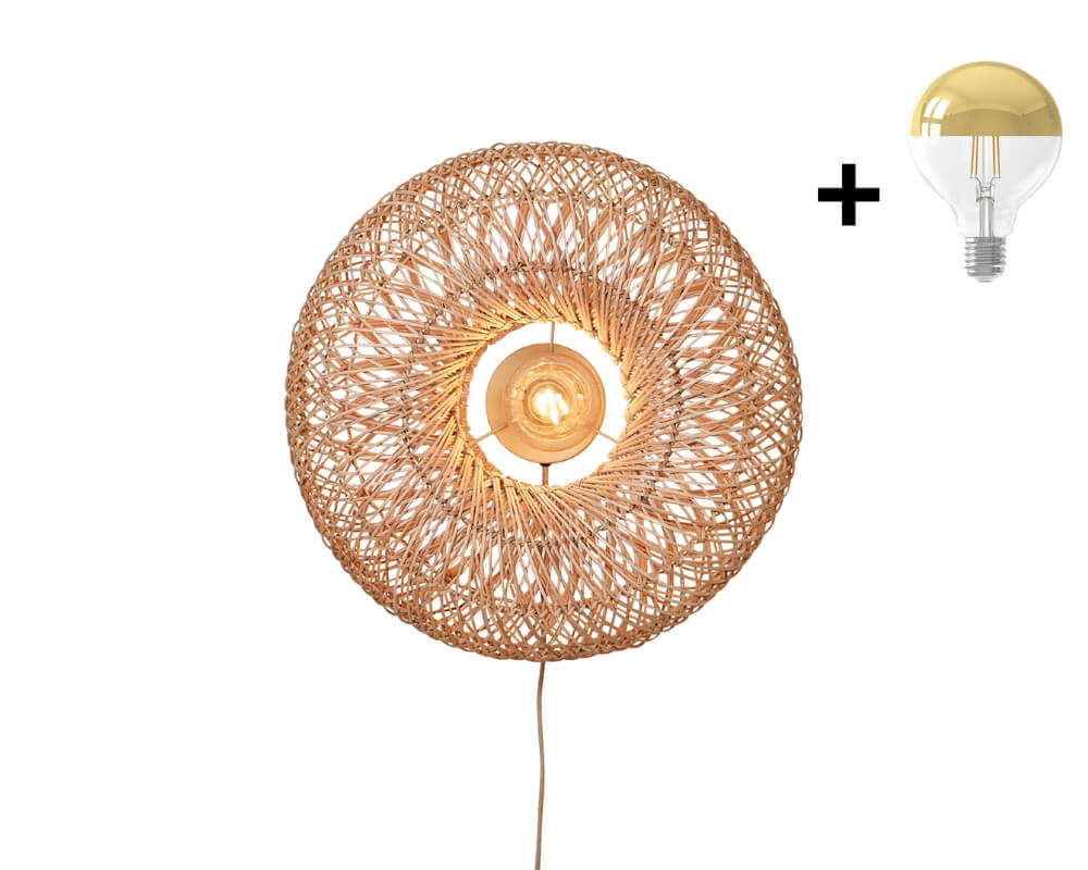 good&mojo arizona rotan 50cm natural gold mirror bulb e27 wooden amsterdam ariw011na 2