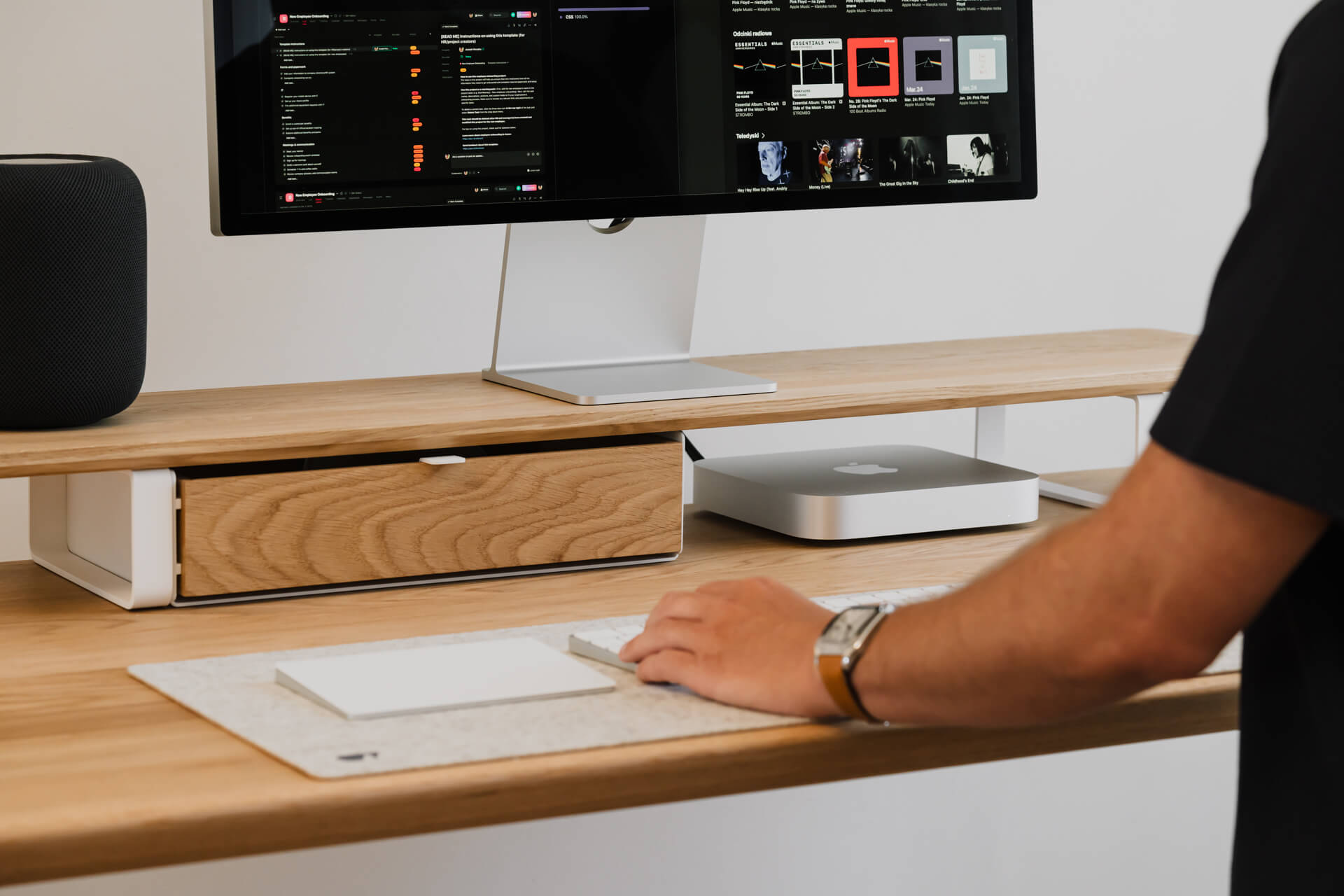oak wooden standing desk made by oakywood with dual desk shelf with white legs