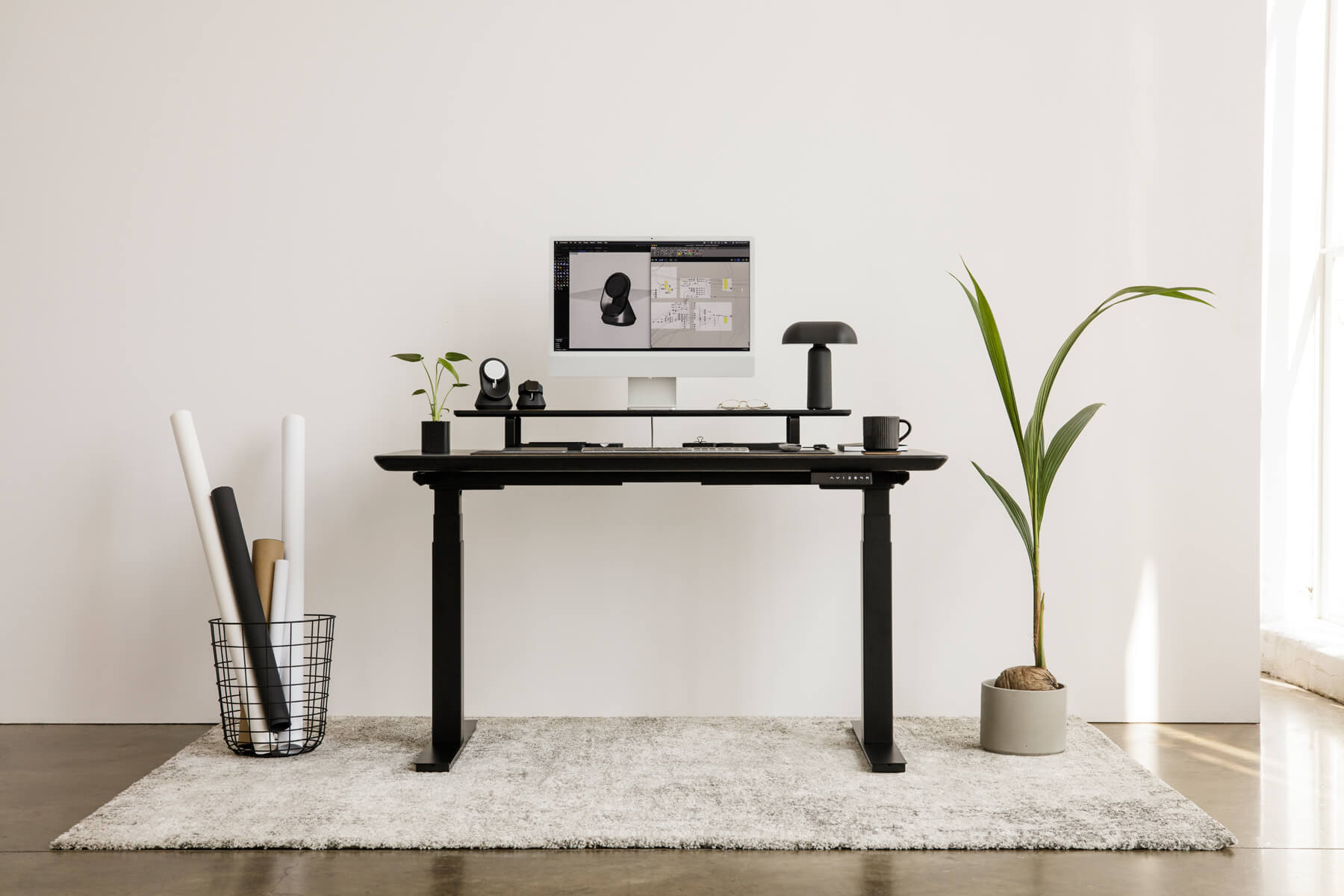 standing desk black oak