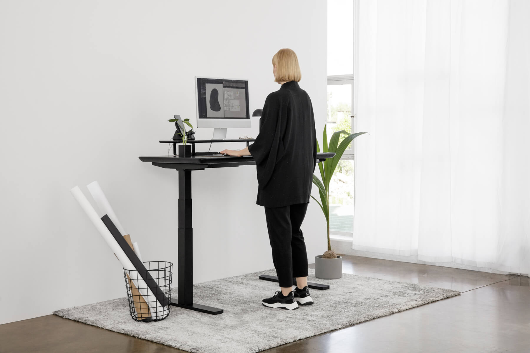 standing desk black oak