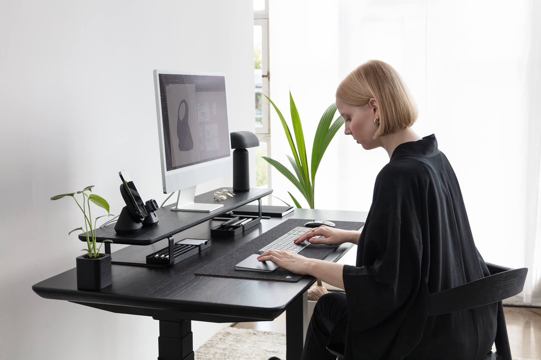 standing desk black oak