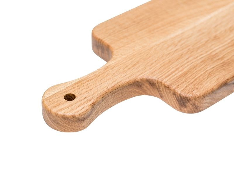oak serving board handle detail