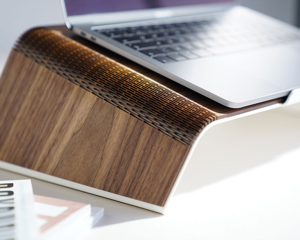 wooden laptop stand rauw walnut wood natural posture enhance working on webshop wooden amsterdam.jpg