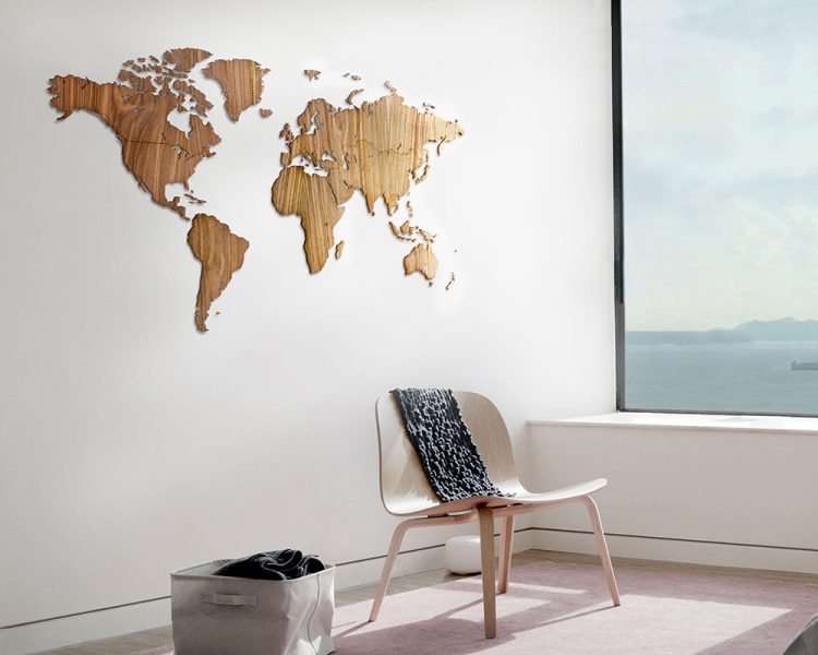 Houten Wereldkaart - DIY - 3 Houtsoorten