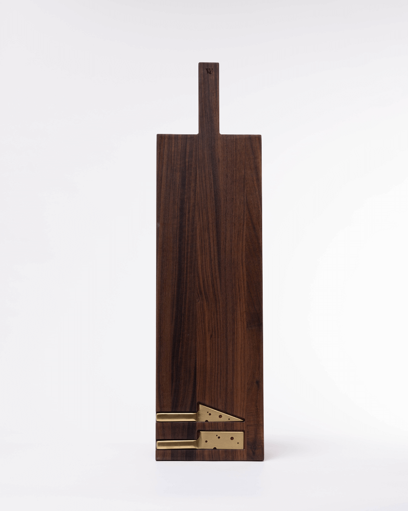 woodsea cheese board with knives walnut large 75 20 2 cm